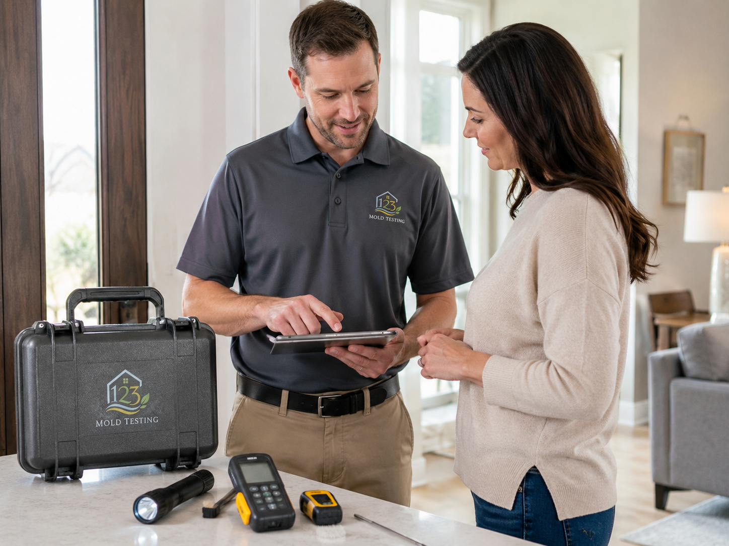Inspector reviewing the inspection plan with a homeowner in a Los Angeles home